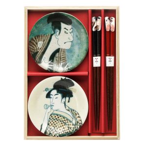 写楽・歌麿　小皿箸揃ペア木箱[HOK-8008B]※2025.3月末より販売